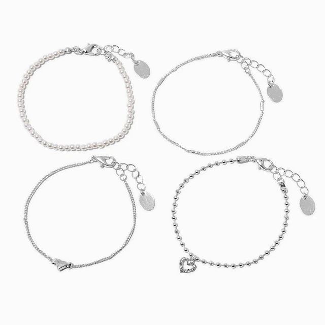 Claire's Silver-tone Carabiner Lock & Crystal Chain Bracelet