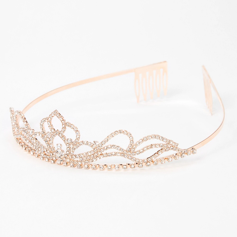 Tiara With Roses Claire's Rose Gold Rhinestone Lotus Flower Mini Tiara | Hamilton Place