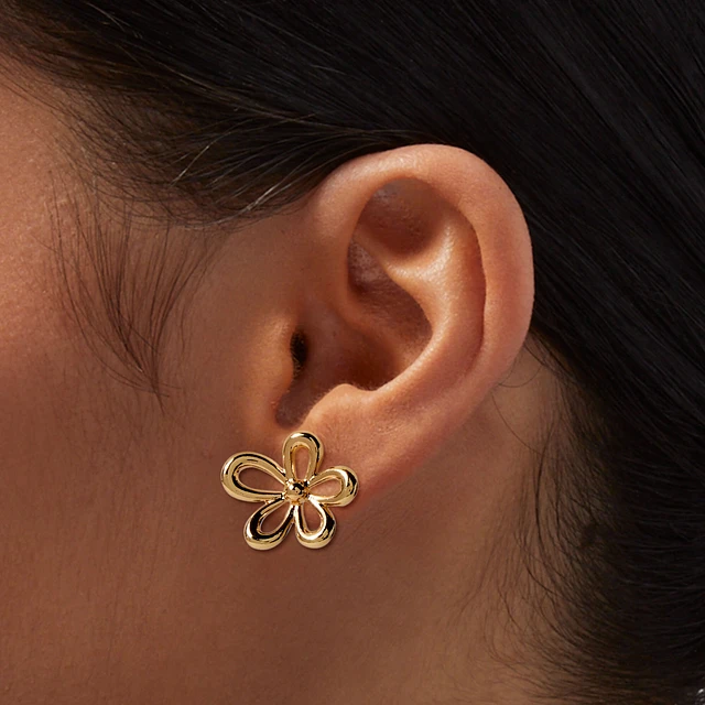 Claire's Gold-tone Flower Burst Outline Stud Earrings at
