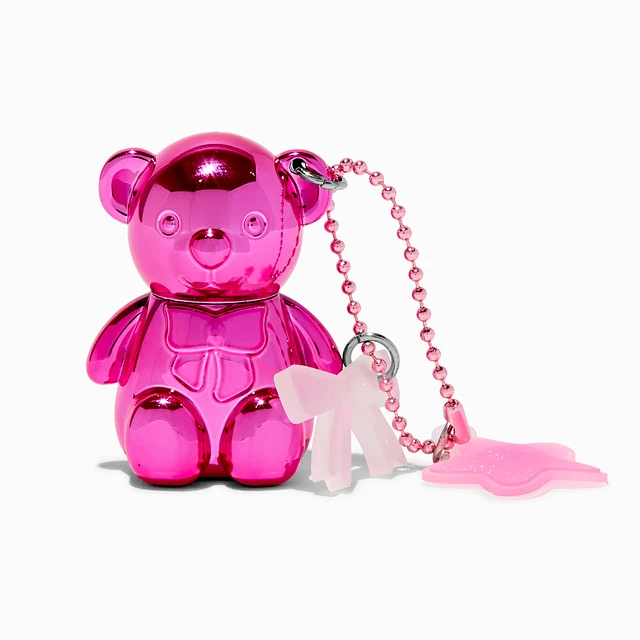 Claire's Hot Pink Teddy Bear Strawberry Lip Gloss Keychain