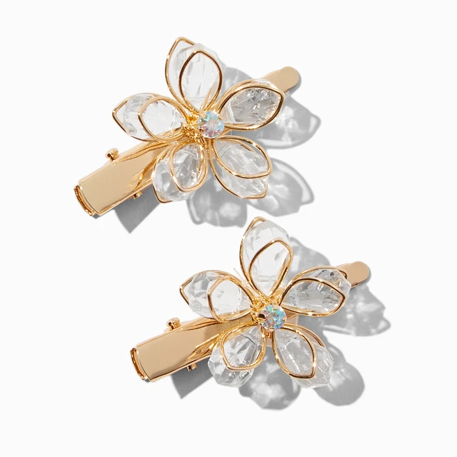 Claire's Club Gold Rhinestone Flower Hair Clips - 2 Pack | Arden Fair