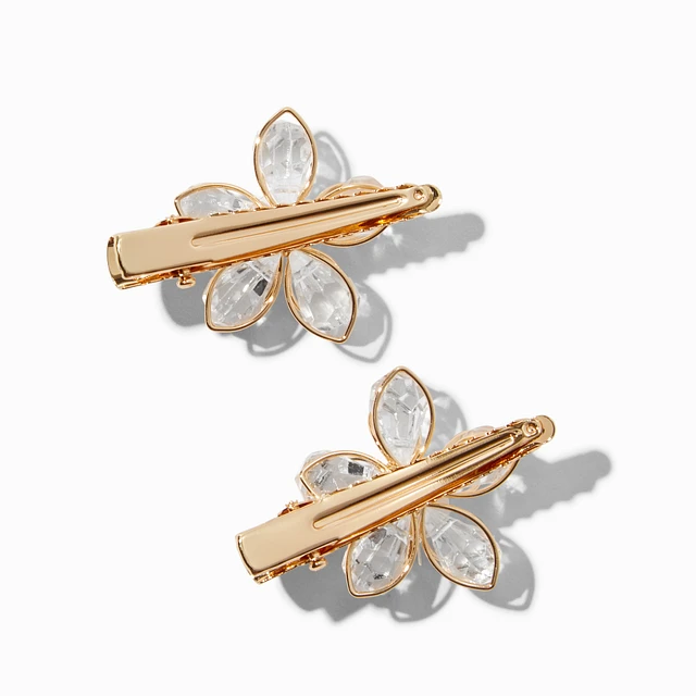 Claire's Club Gold Rhinestone Flower Hair Clips - 2 Pack | Arden Fair