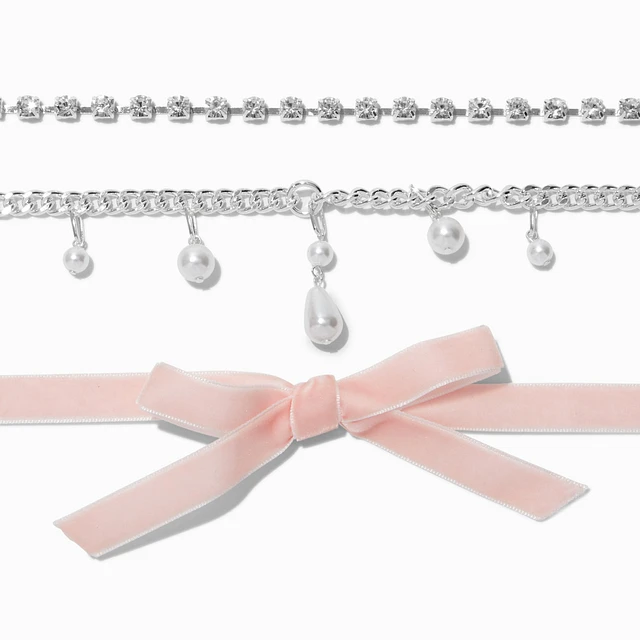 Claire's Pink Bow & Pearl Choker Necklaces - 3 Pack | Erin Mills