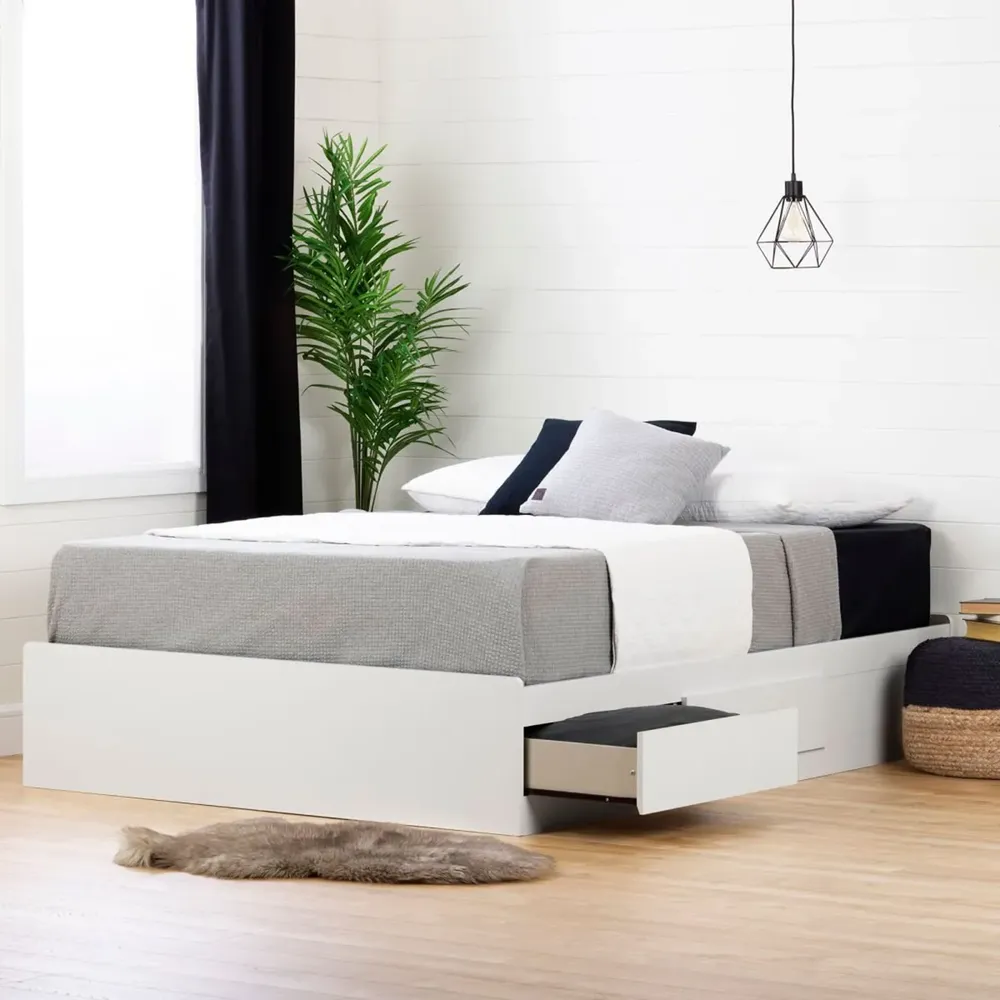 South Shore Furnitures Vito Queen Bed with 2 Drawers Pure White