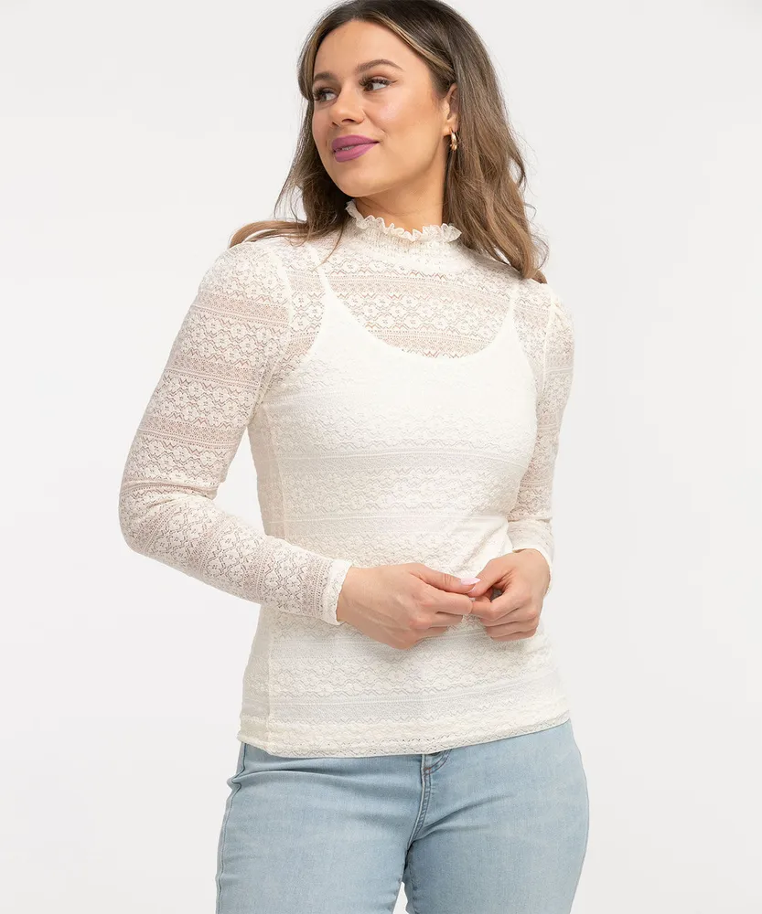 White lace mock neck top hotsell