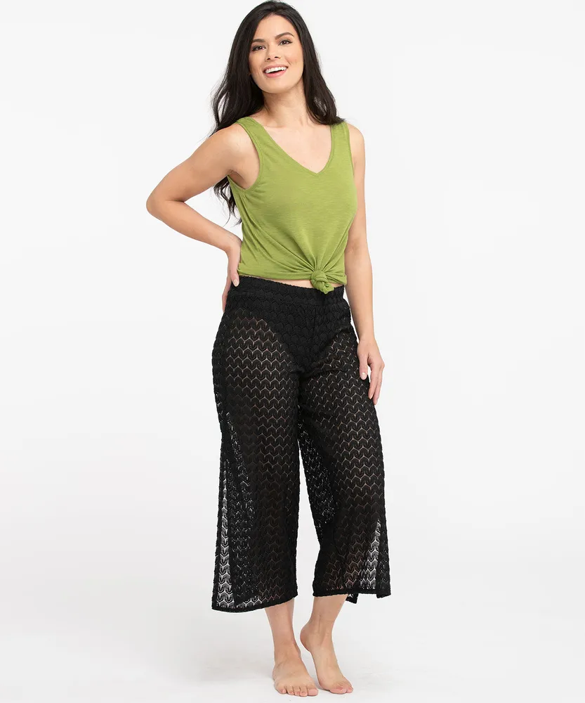 CLEO Sheer Wide Leg Crochet Crop Pant Cleo Coquitlam Centre