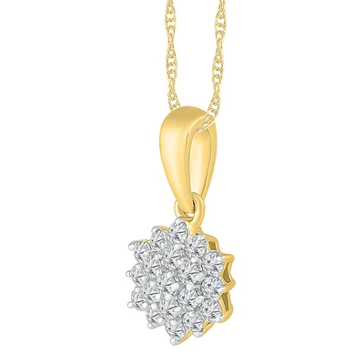 DAN 1/4 CTW Natural Diamond Cluster 18-inch Pendant in 10KT