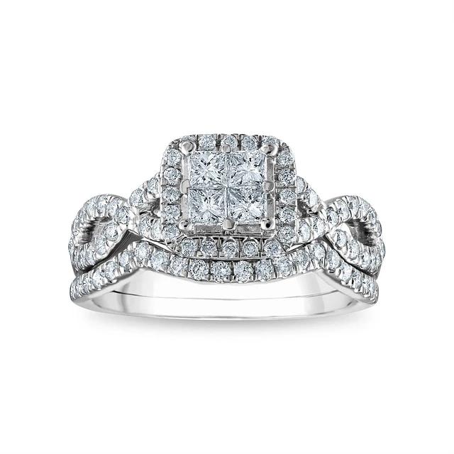 世界的に有名な DAN 1 CTW Natural Diamond Halo Bridal Set Ring in 10KT White ダイヤモンド