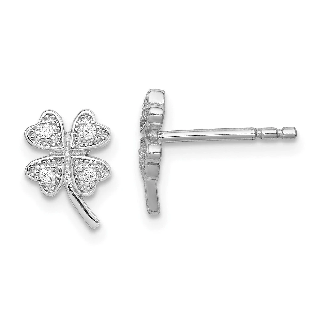 2025年新作アイテムが続々登場 Sterling QGD Silver Clover 4-Leaf Stud 10X7MM Zirconia Cubic ヴァイスシュヴァルツ