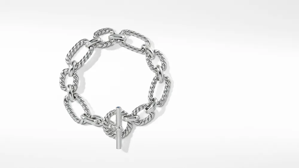 David Yurman Cushion Link Chain Bracelet Sterling Silver with Blue