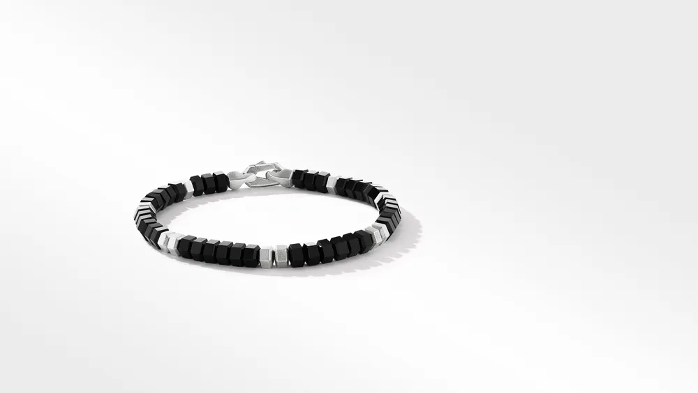 David Yurman Hex Bead Bracelet Sterling Silver with Black Onyx
