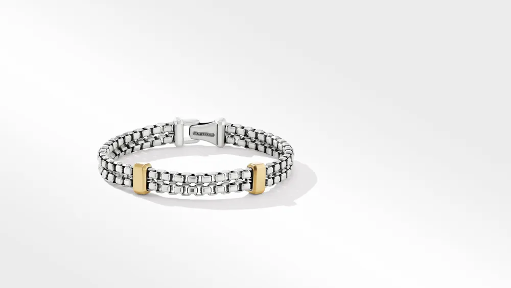 David Yurman Double Box Chain Bracelet Sterling Silver with 18K