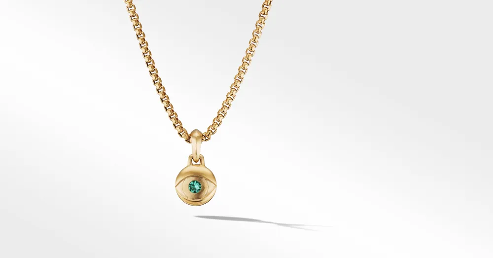 David Yurman Evil Eye Amulet in 18K Yellow Gold with Emerald