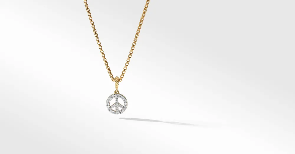 David Yurman Peace Sign Amulet in 18K Yellow Gold with Pav