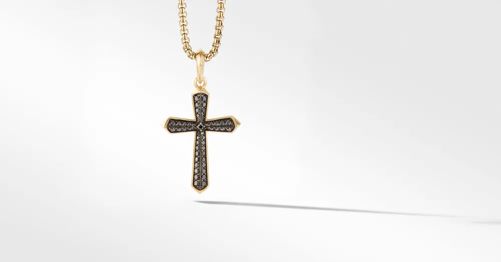 David Yurman Roman Cross Amulet in 18K Yellow Gold with Pav Black