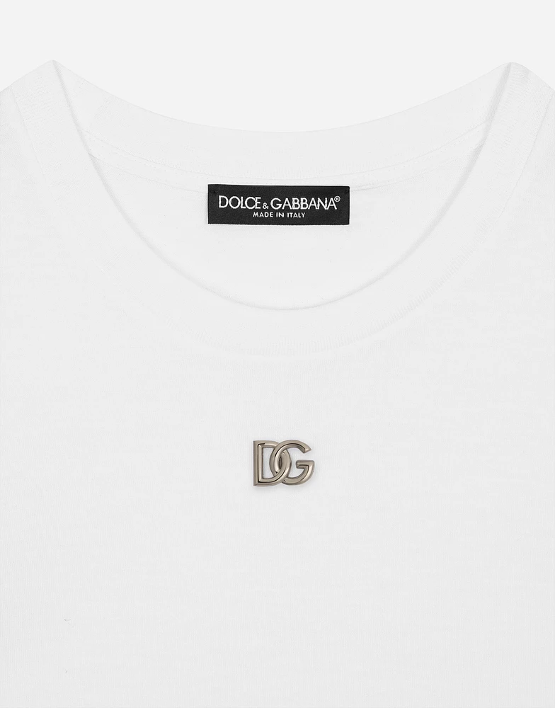Shop Dolce & Gabbana Jersey T-shirt with DG logo and lace Shop Dolce & Gabbana Jersey T-shirt with DG logo and lace
