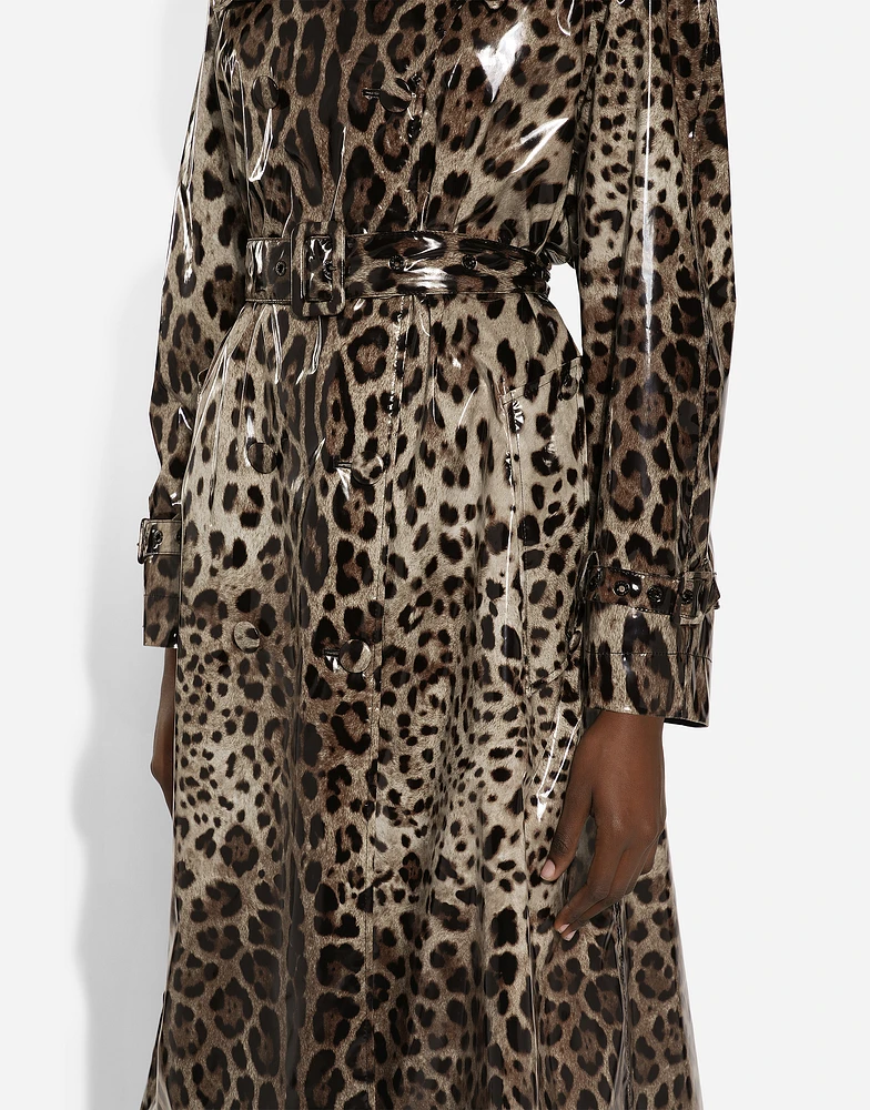 Shop Dolce & Gabbana Leopard-print coated satin trench coat at