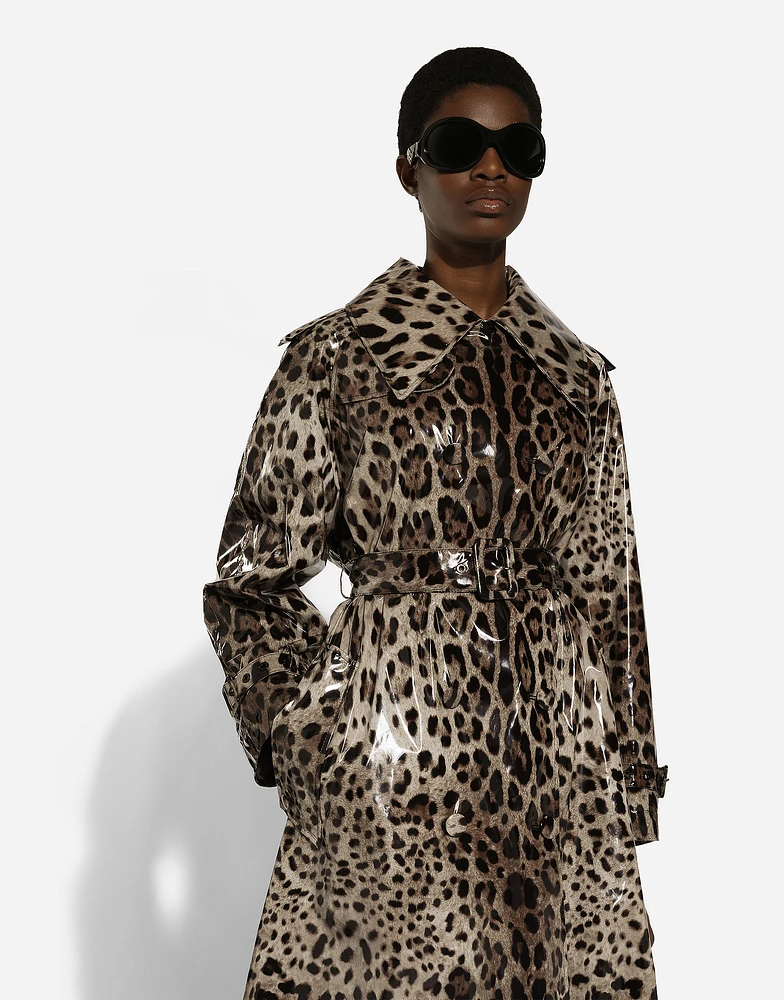 Shop Dolce & Gabbana Leopard-print coated satin trench coat at