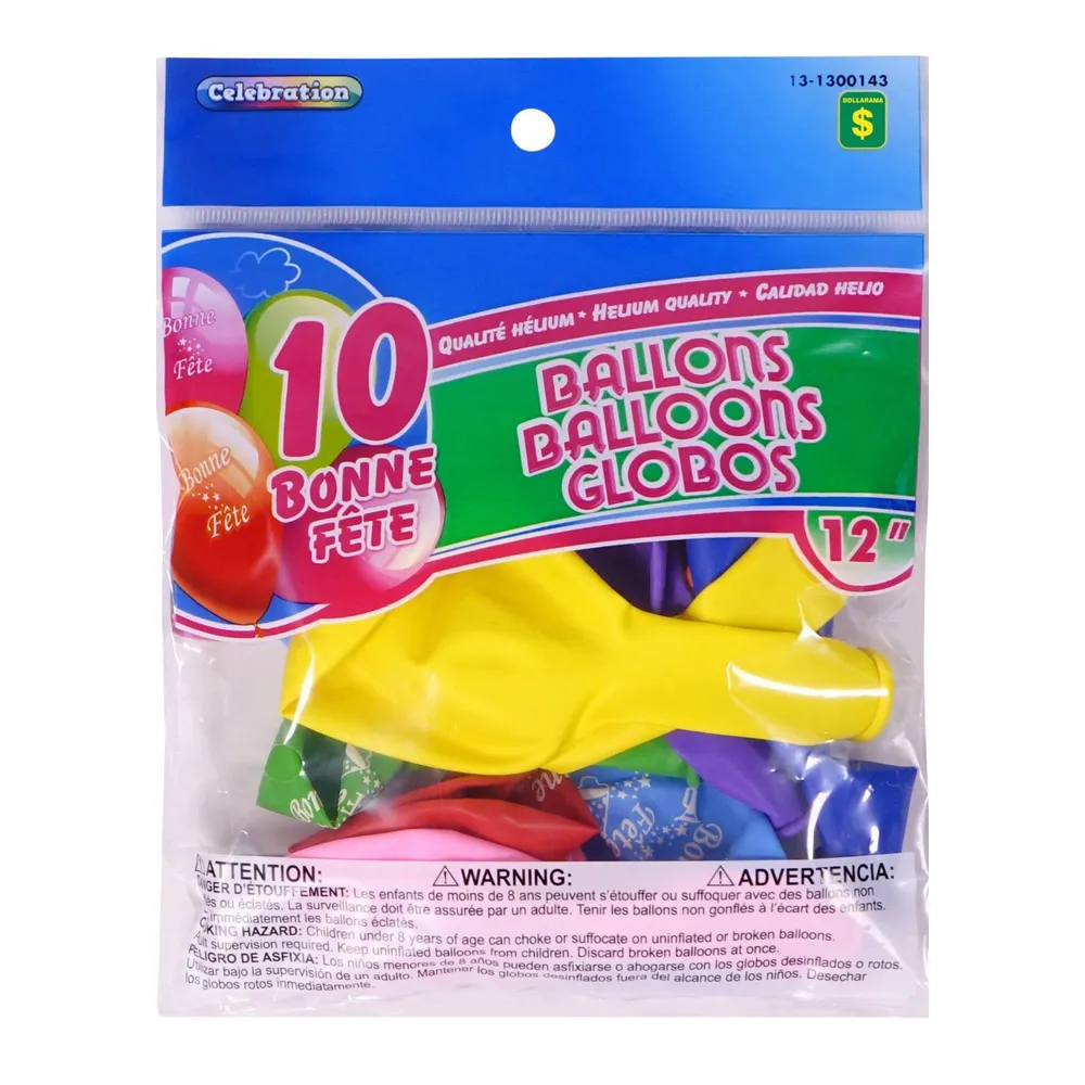 Dollarama 12" 'Bonne Fête' Balloons 10PK (Assorted Colours) Case of