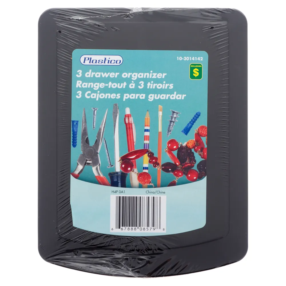 Dollarama 3 Drawer Organizer With Handles (Assorted Colours) Case of