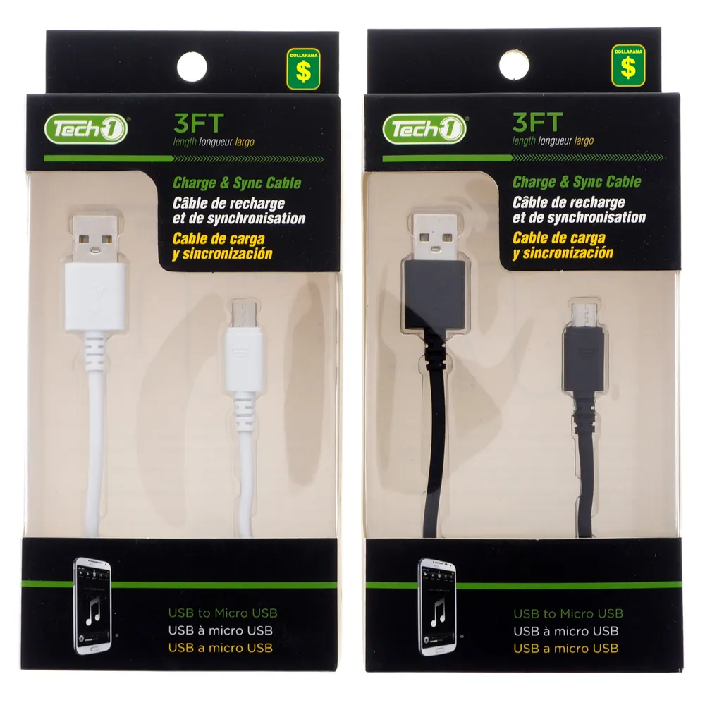Dollarama 3' Charge and Sync USB to Micro USB Cable (Assorted Colours