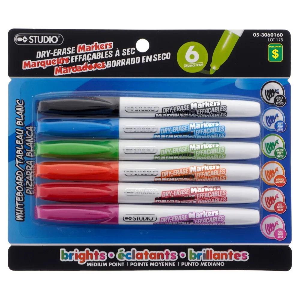 Dollarama Dry-Erase Markers 6PK (Assorted Colors) - Case of 24 ...