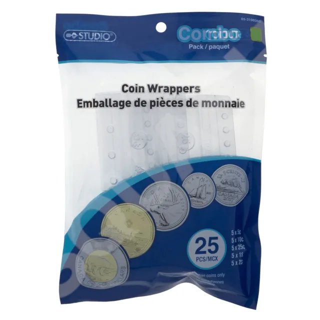 Dollarama 25Pk Plastic Coin Wrappers Case of 36 Niagara Pen Centre