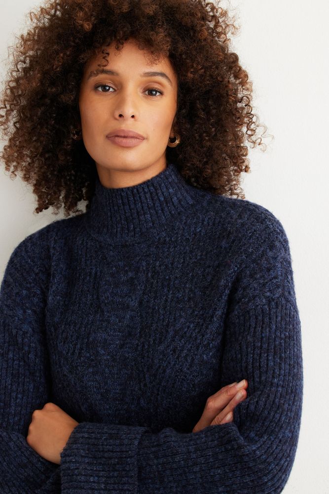 Navy blue sales mock neck dress