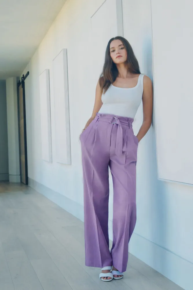 Paper bag waist wide leg trousers outlet