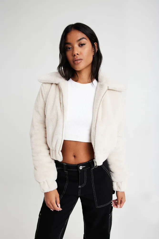 Forever 21 faux outlet fur bomber jacket
