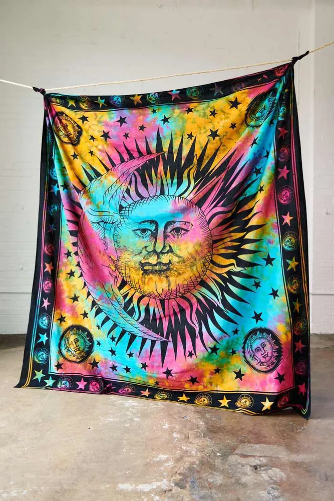 Tie dye sun and moon tapestry deals