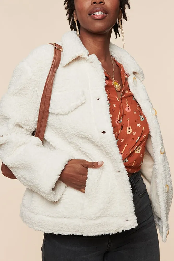 Button front sales teddy trucker jacket