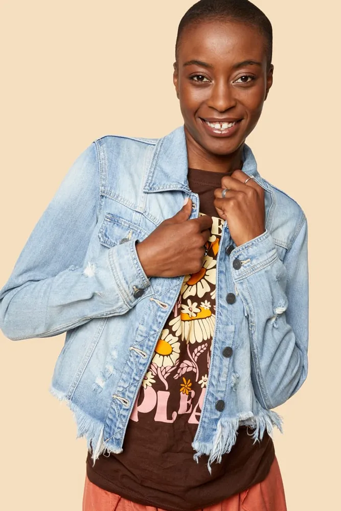 Earthbound Trading Distressed Cropped Denim Jacket Westland Mall