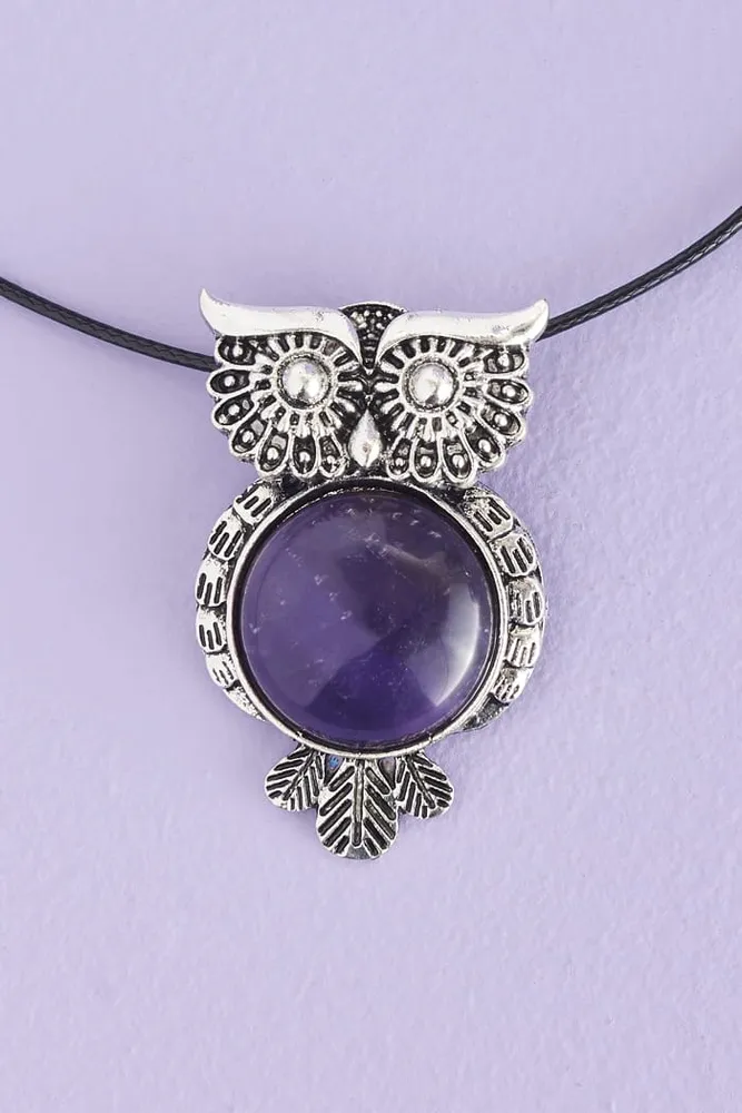 Amethyst shop owl necklace