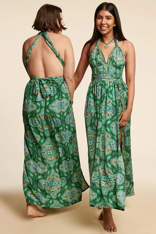 eyeye★大人気 JADE SHIRRING MAXI DRESS Earth Bound Trading Jade Sari Wrap Maxi Dress - boho