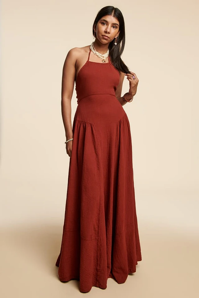 ★SCULPTOR★ 2way Shawl Dress Brick Orange SC24A211OR Center Slit Maxi Dress - Red – Clara Sunwoo