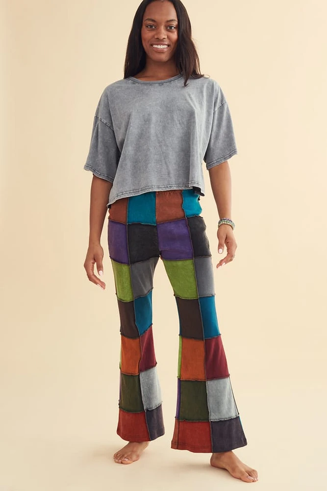 Earth Bound Trading Assorted Rainbow Patchwork Flare Pants