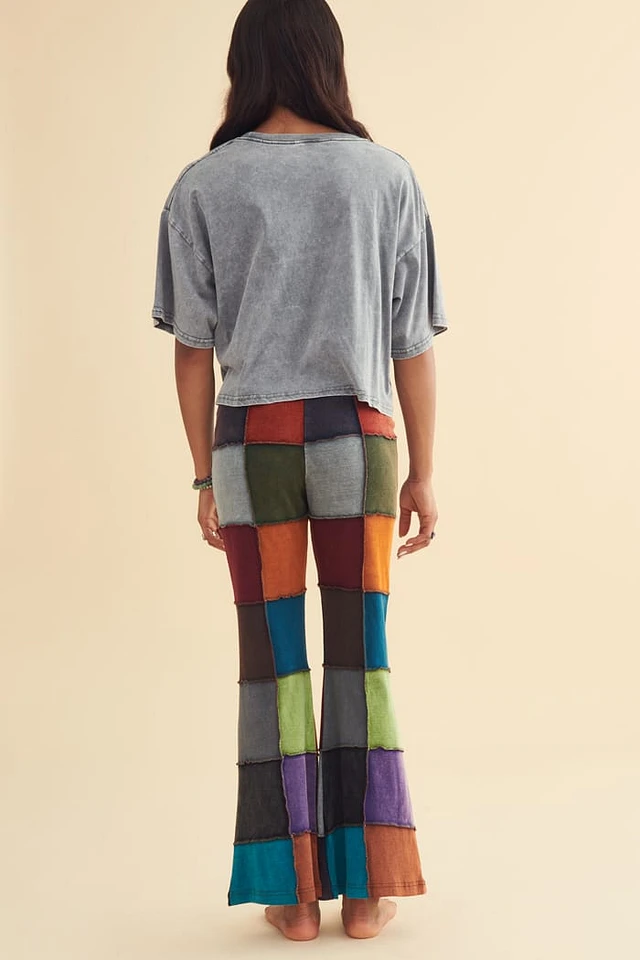 Earth Bound Trading Assorted Rainbow Patchwork Flare Pants