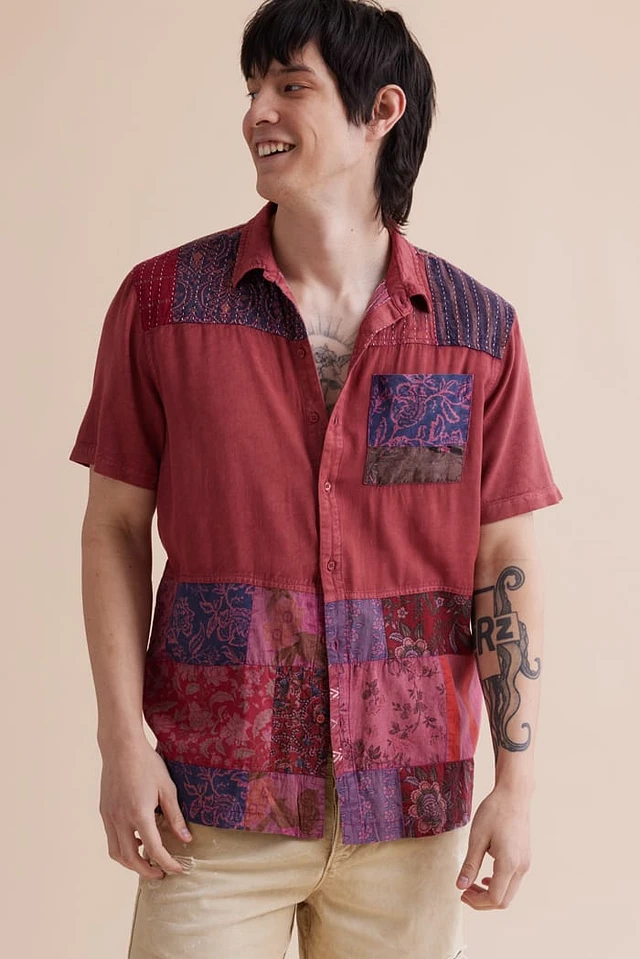 Earth Bound Trading Rust Overdyed Patchwork Jogger Pants