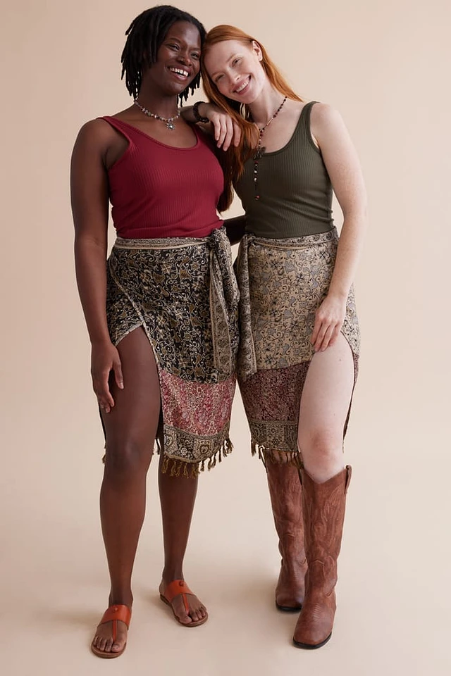 Earth Bound Trading Plum Overdyed Patchwork Wrap Skirt at