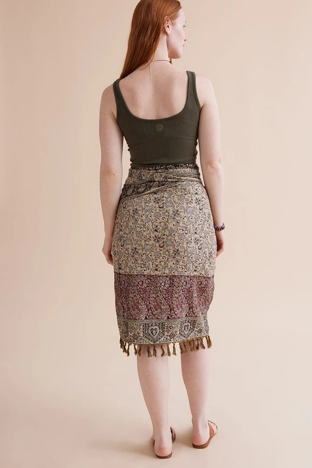 Earth Bound Trading Plum Overdyed Patchwork Wrap Skirt at