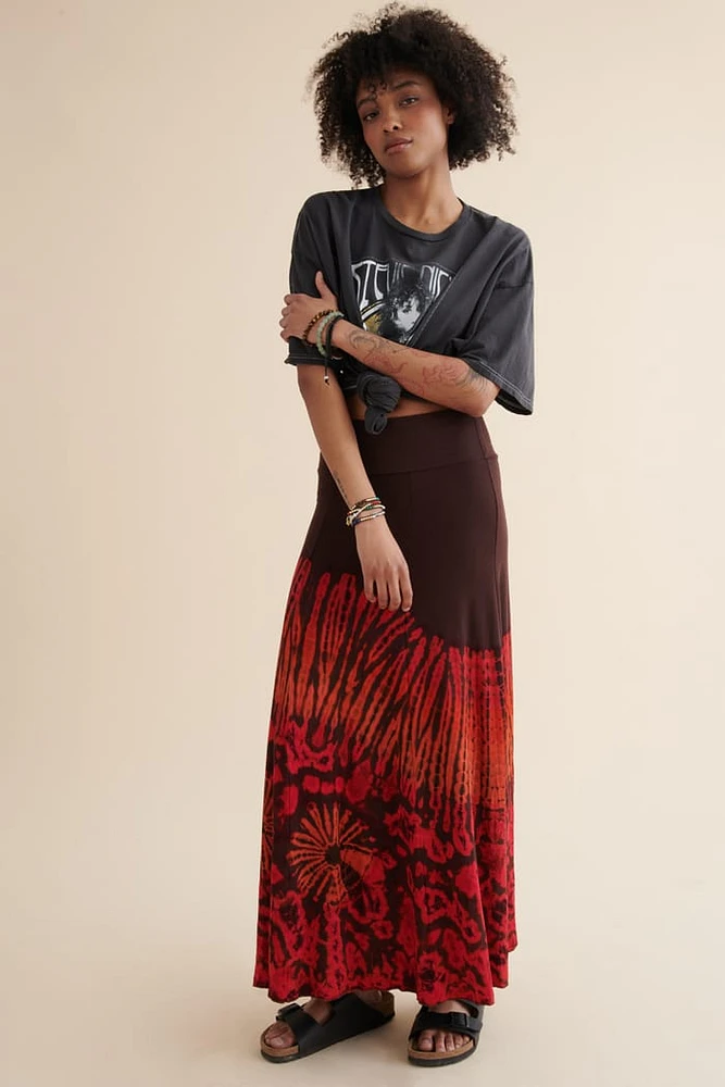 Earth Bound Trading Brown Artisan Tie Dye Maxi Skirt at