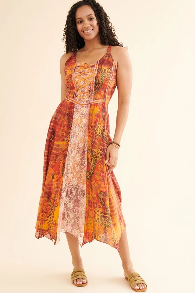 A.E.マルティ☆ファッションプレートーUN PEU D'OMBRE ENFIN Earth Bound Trading Orange Tie Dye Lace Fairy Dress at Hamilton