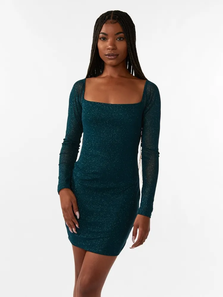 Glitter square neck dress deals
