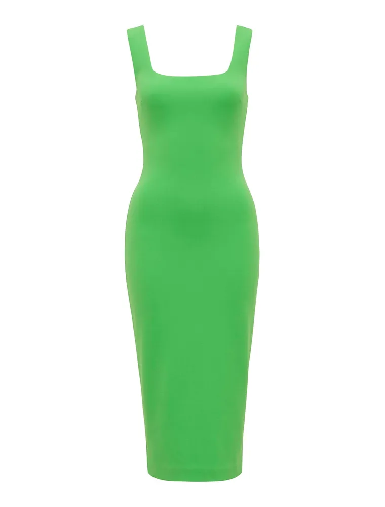 Neon green online square neck dress
