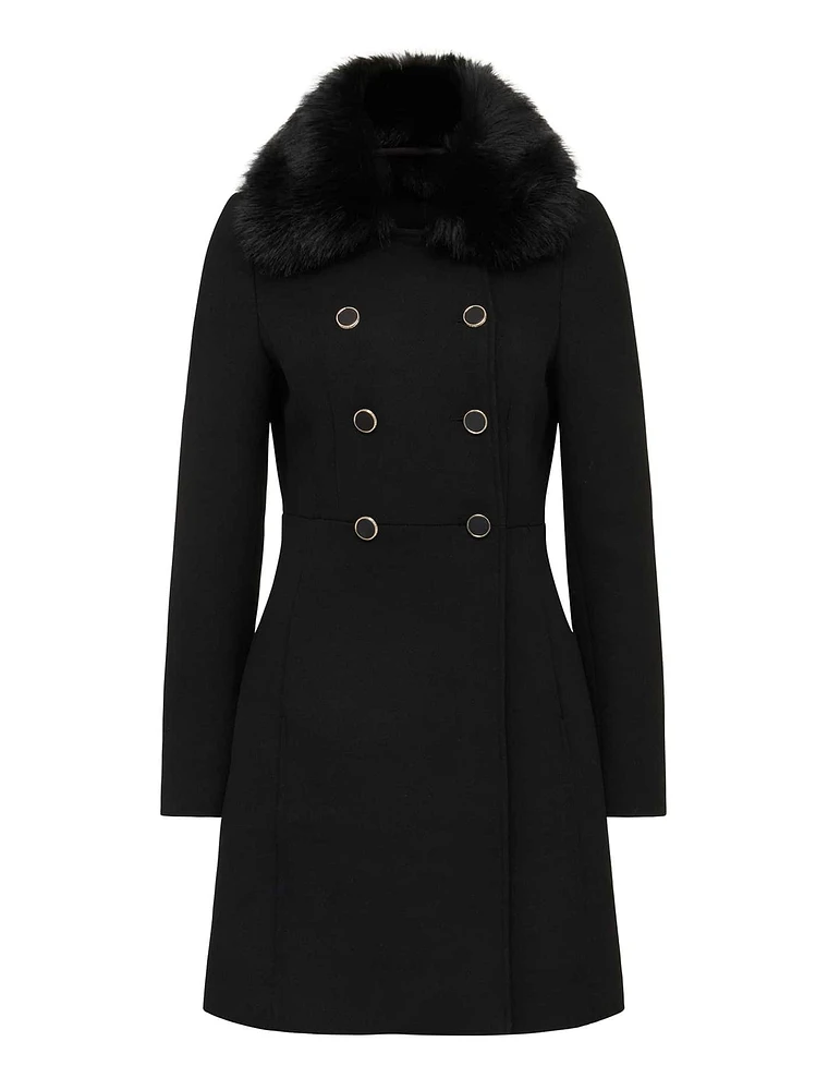 Faux fur collar dolly coat top