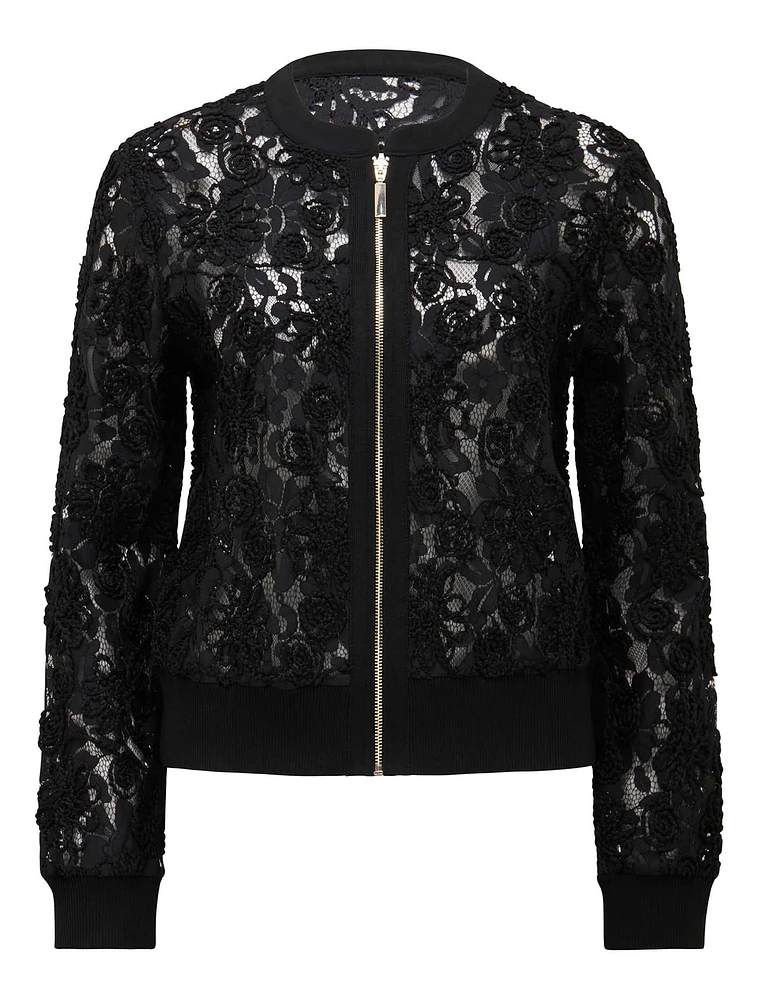 Black lace bomber jacket on sale