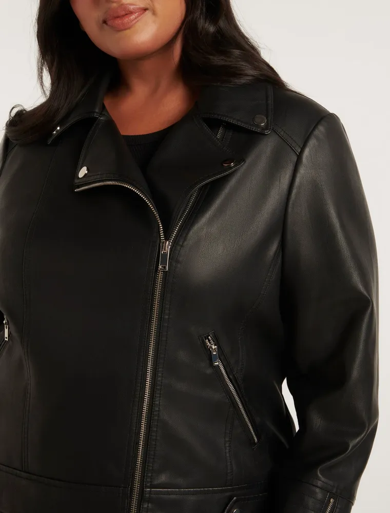 Plus size faux best sale leather biker jacket
