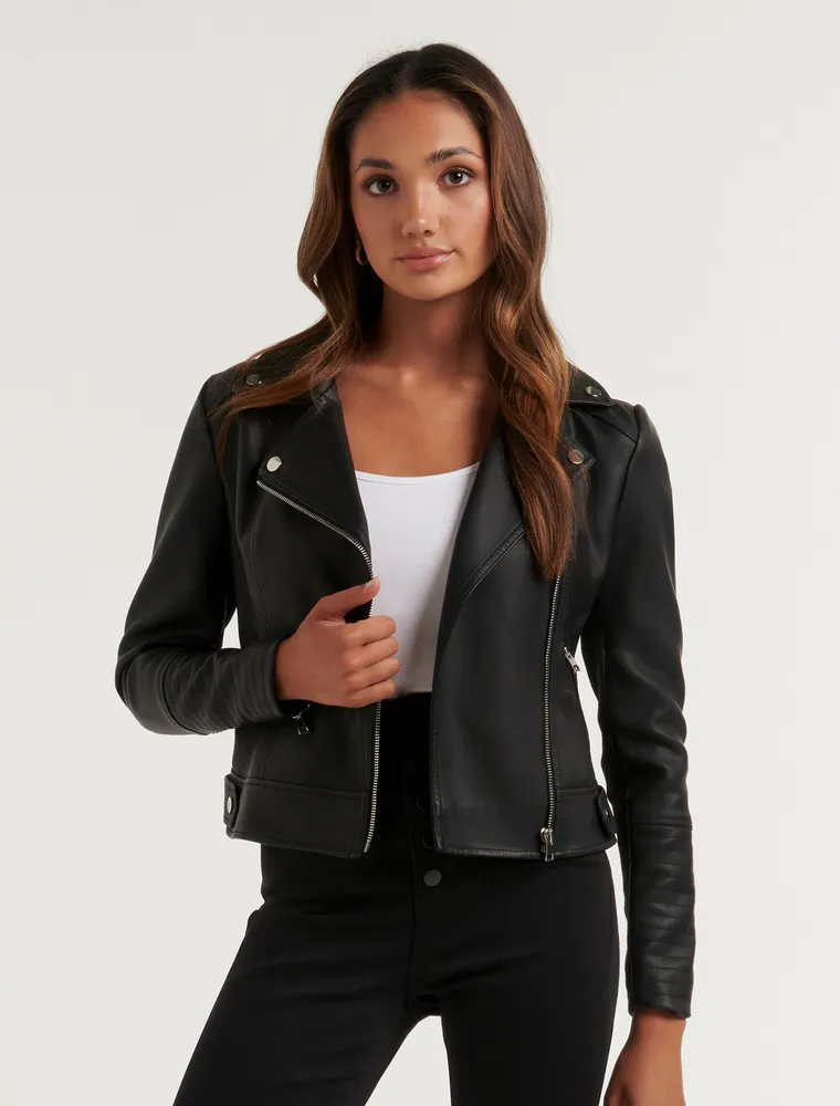 Petite faux leather biker jacket 2025
