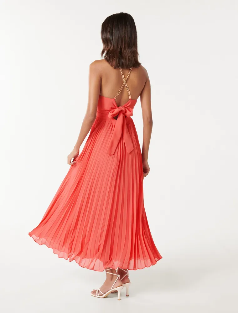 Oasis coral pleated on sale dress